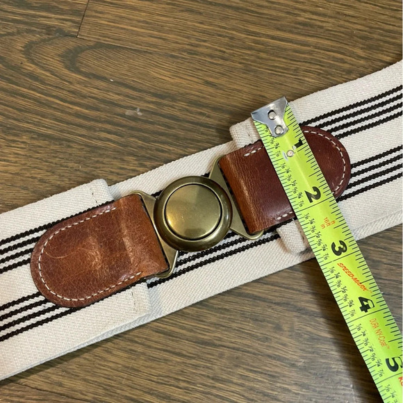 Wide Leather & Cloth 90’s Belt white and brown leather pinstripes stretchy M/L main image 7